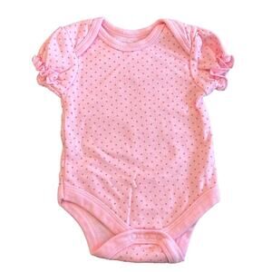 Rene Rofe Ruffle Sleeve Pink Onesie with Hot Pink Polka Dots - NWOT 0-3M